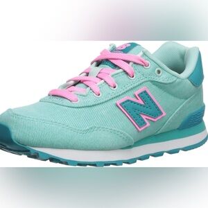 Youth New Balance 515 athletic sneakers in a mint green/teal and pink size 13.5